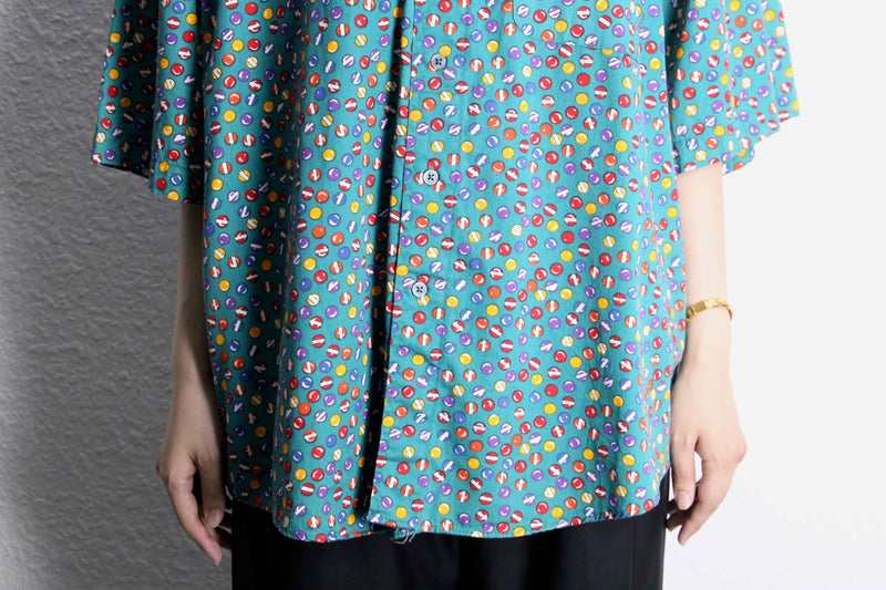 emerald green base marble design s/s button down shirt