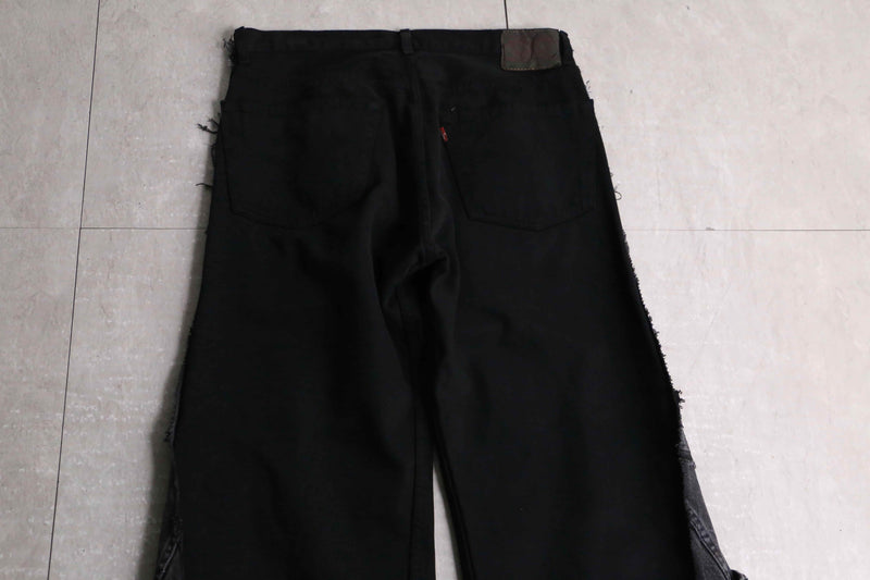 remake "再構築" black color 3docking flare denim pants