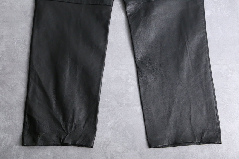 black leather tapered loose pants