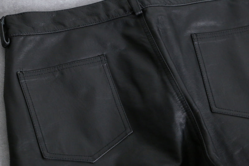 black leather tapered loose pants