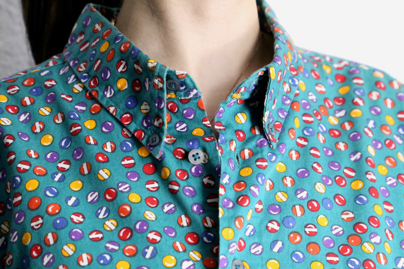 emerald green base marble design s/s button down shirt