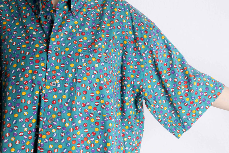 emerald green base marble design s/s button down shirt