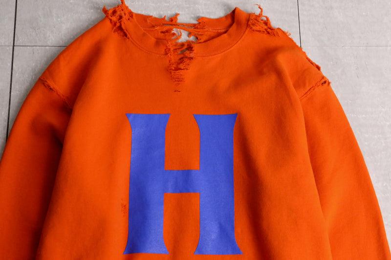 "Champion" H logo design boro 加工 sweat