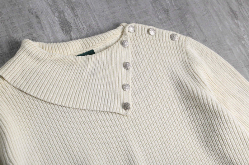 “Lauren Ralph Lauren” asymmetry shoulder button knit