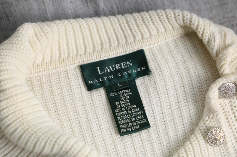 “Lauren Ralph Lauren” asymmetry shoulder button knit