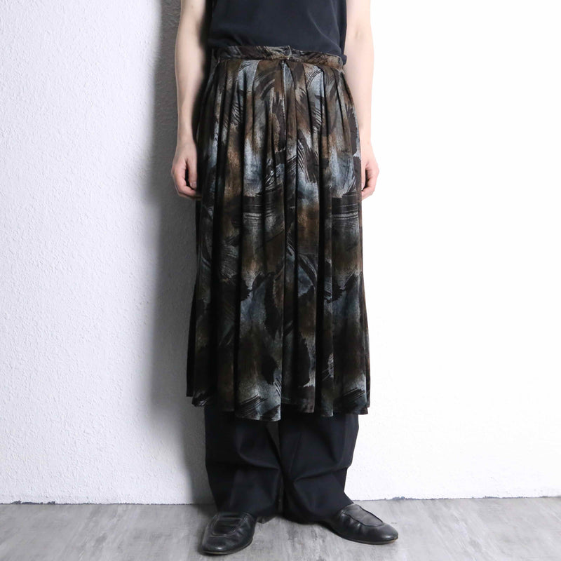 dark torn total pattern “袴” cropped pants