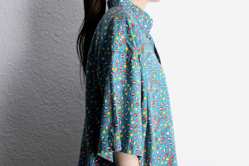 emerald green base marble design s/s button down shirt