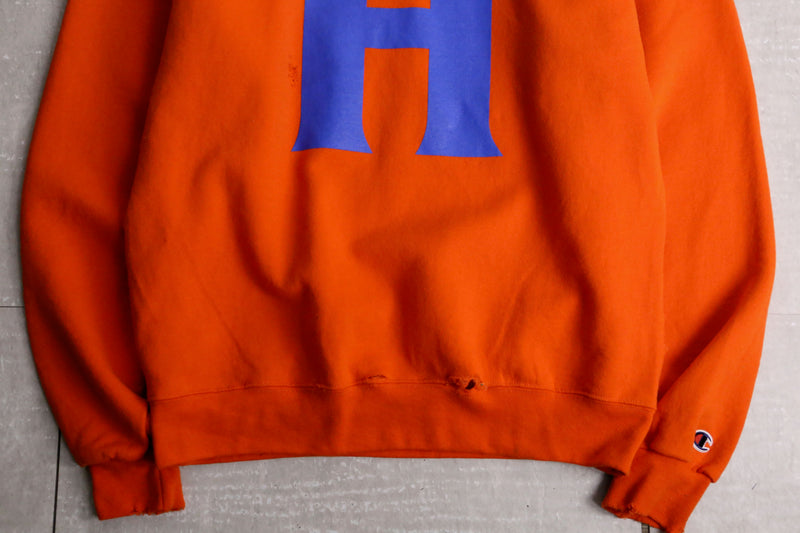 "Champion" H logo design boro 加工 sweat