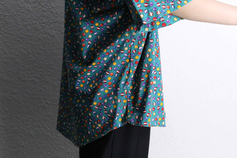 emerald green base marble design s/s button down shirt
