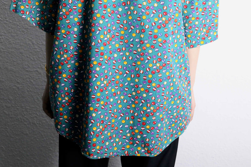 emerald green base marble design s/s button down shirt