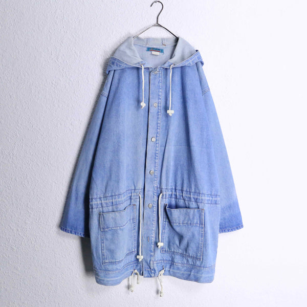 denim hoodie coverall jacket