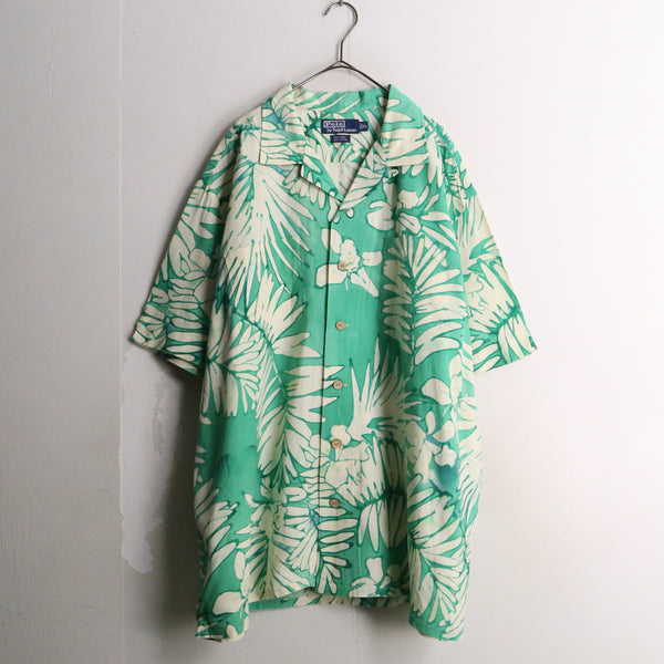 “Polo by RL” dyed leaf pattern linen cotton s/s shirt