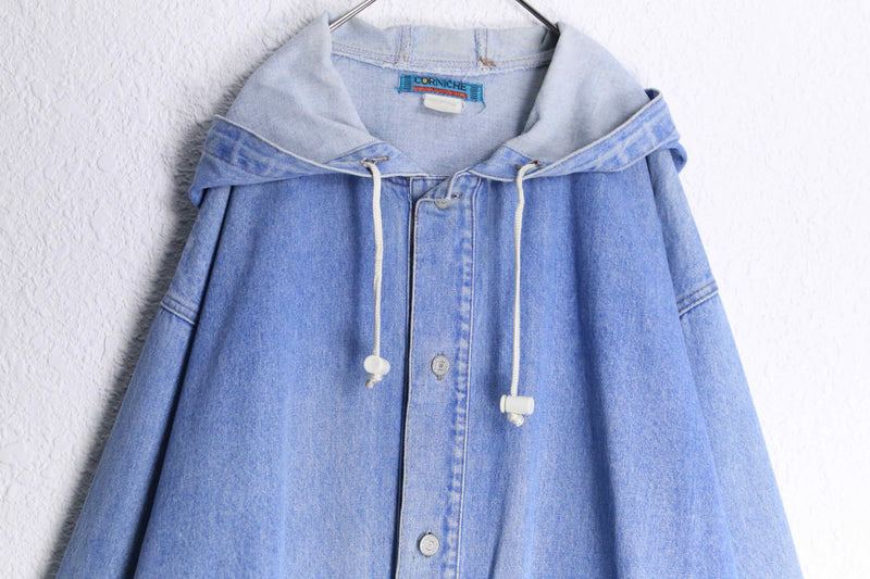 denim hoodie coverall jacket