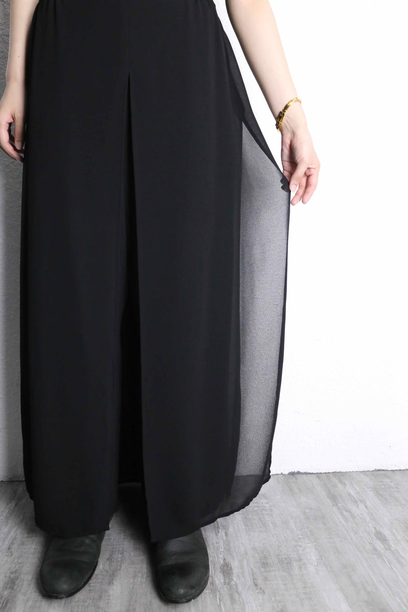 black sheer layered easy pants