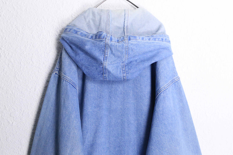 denim hoodie coverall jacket
