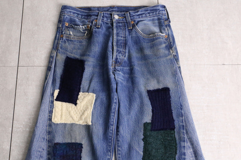 remake "再構築" knit patch work design denim pants