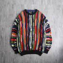 multi color stripe crew neck loose 3D knit