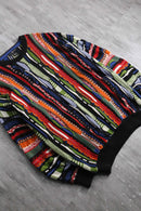 multi color stripe crew neck loose 3D knit