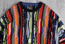 multi color stripe crew neck loose 3D knit