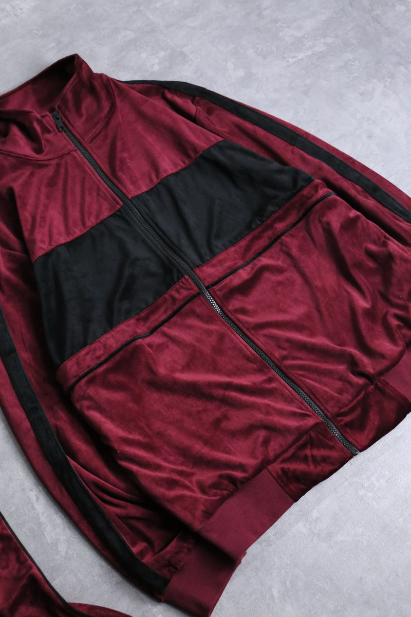 gloss bordeaux velour track jacket set up