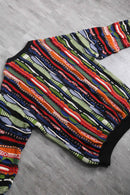 multi color stripe crew neck loose 3D knit