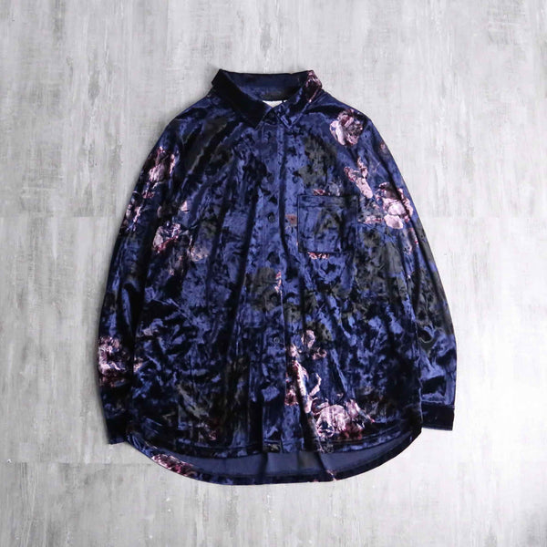 shiny blue total pattern velour shirt