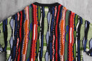 multi color stripe crew neck loose 3D knit