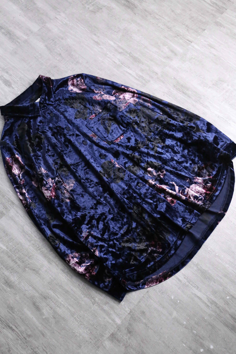 shiny blue total pattern velour shirt