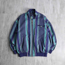 cool-toned stripe zip-up blouson