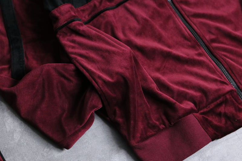 gloss bordeaux velour track jacket set up