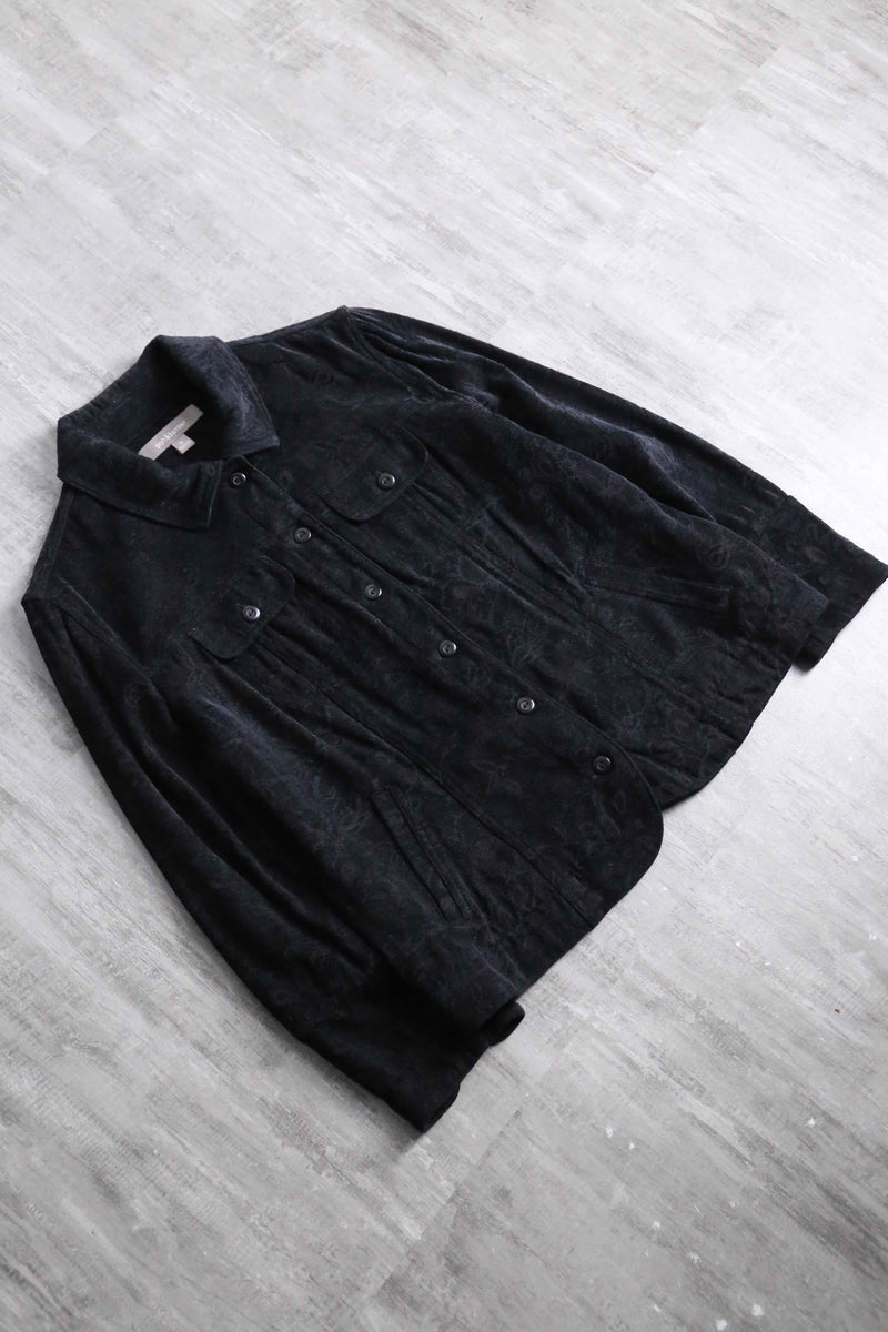black botanical design jacquard velours tracker jacket