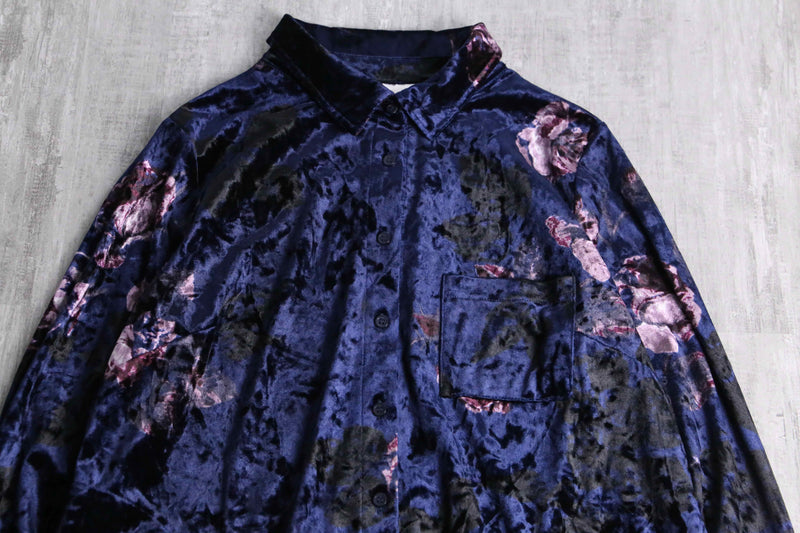 shiny blue total pattern velour shirt