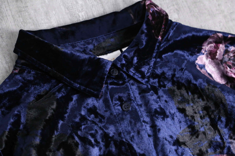 shiny blue total pattern velour shirt
