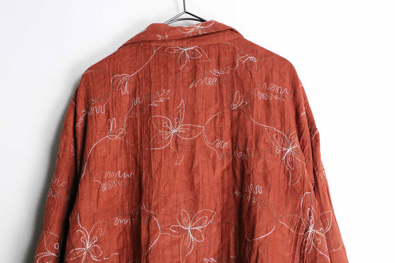 botanical embroidery design open collar shirt