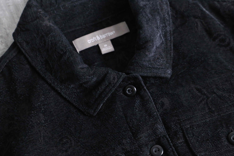 black botanical design jacquard velours tracker jacket