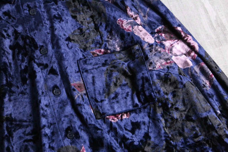 shiny blue total pattern velour shirt