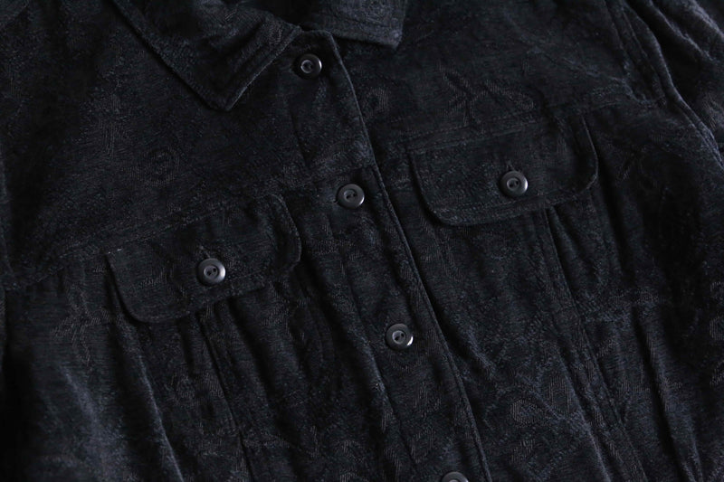 black botanical design jacquard velours tracker jacket