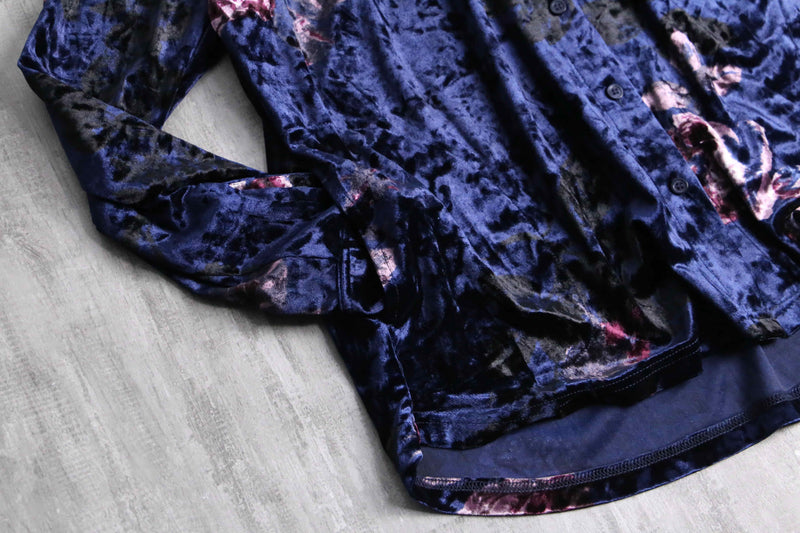 shiny blue total pattern velour shirt