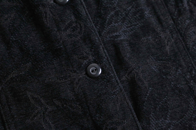 black botanical design jacquard velours tracker jacket