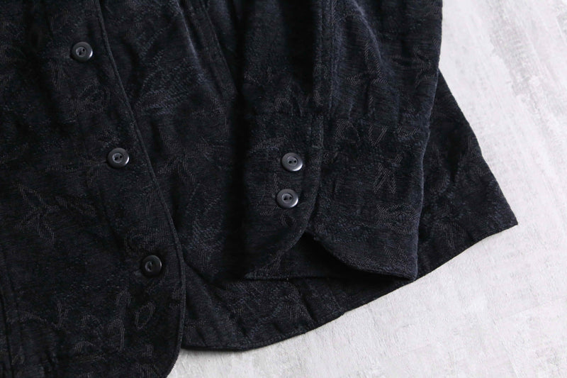 black botanical design jacquard velours tracker jacket