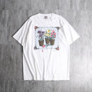 90's picture flame flower pattern Tee