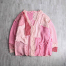 "Re:make" pink gradation patchwork mohair mix knit cardigan