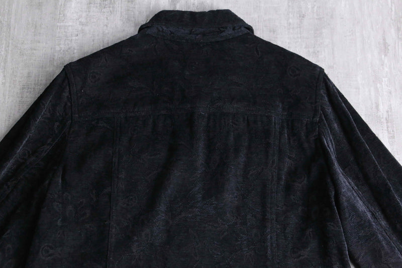 black botanical design jacquard velours tracker jacket