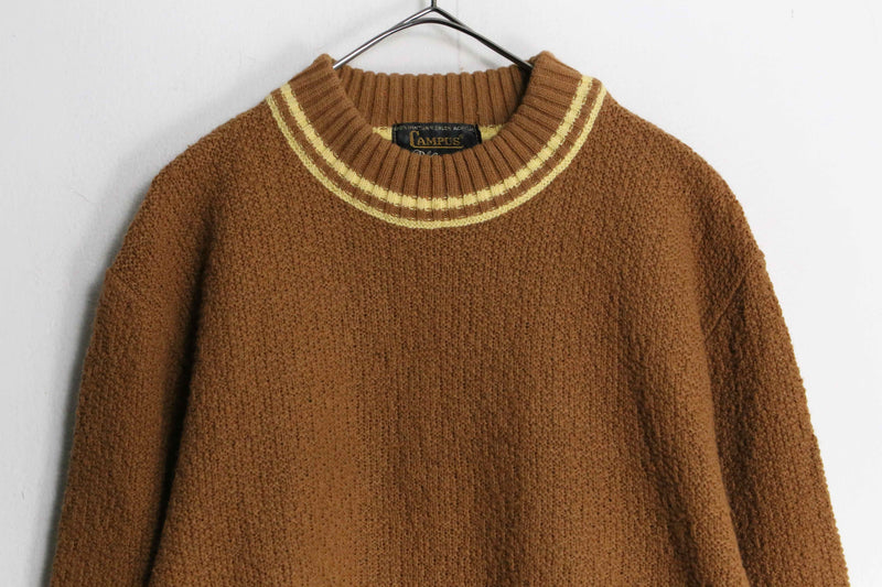 70’s “campus” brown line design mock neck knit