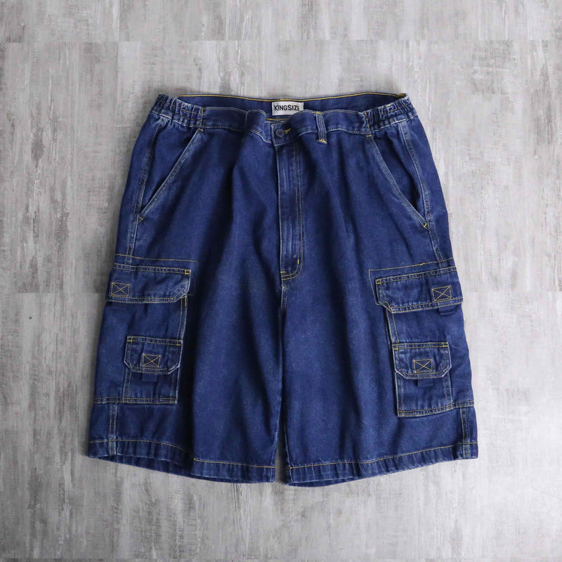 ”KING SIZE” orange stitch cargo denim short pants