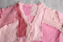 "Re:make" pink gradation patchwork mohair mix knit cardigan
