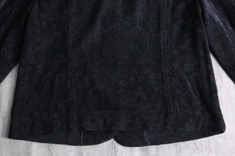 black botanical design jacquard velours tracker jacket