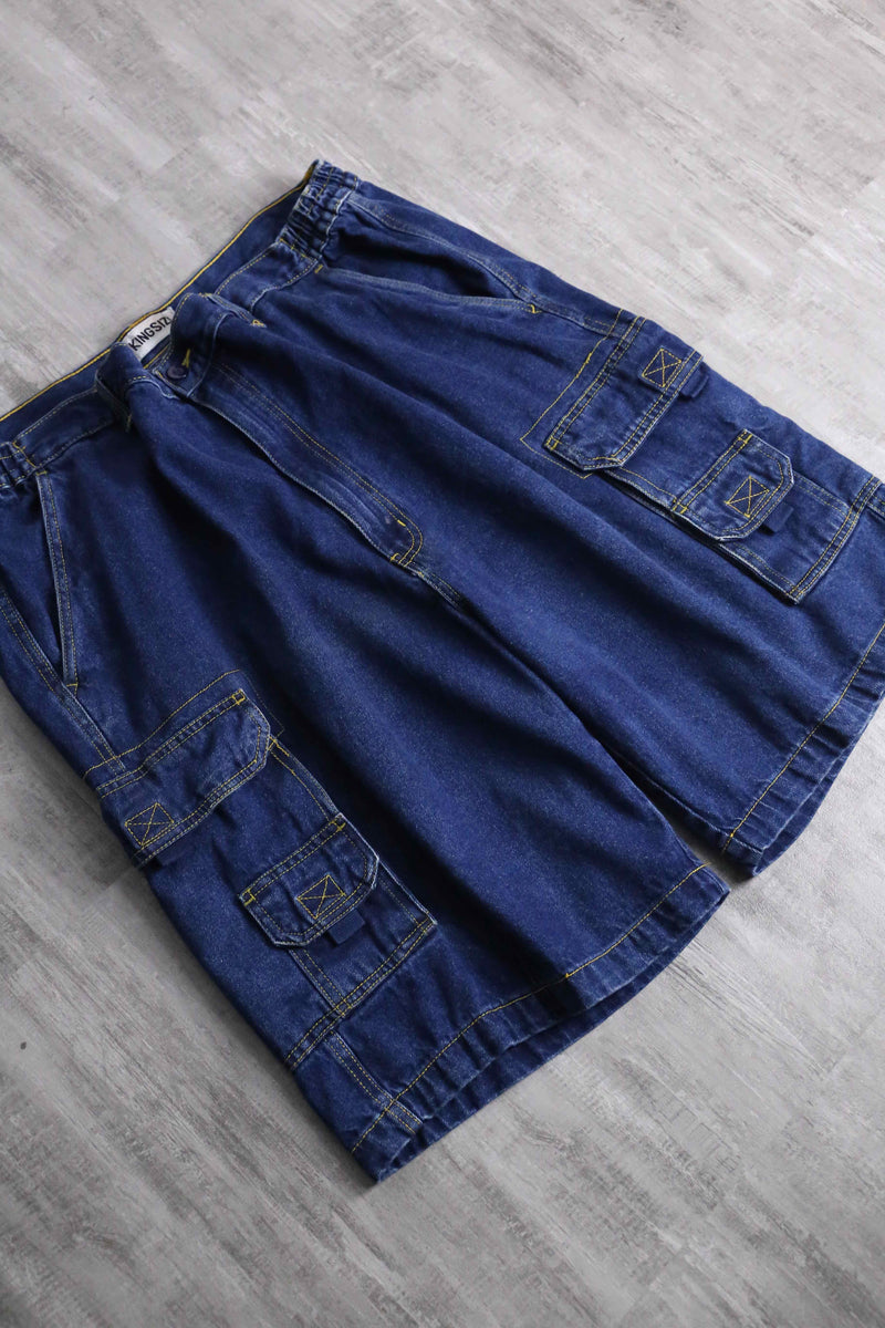 ”KING SIZE” orange stitch cargo denim short pants