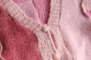 "Re:make" pink gradation patchwork mohair mix knit cardigan