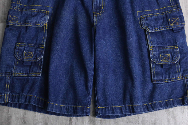”KING SIZE” orange stitch cargo denim short pants
